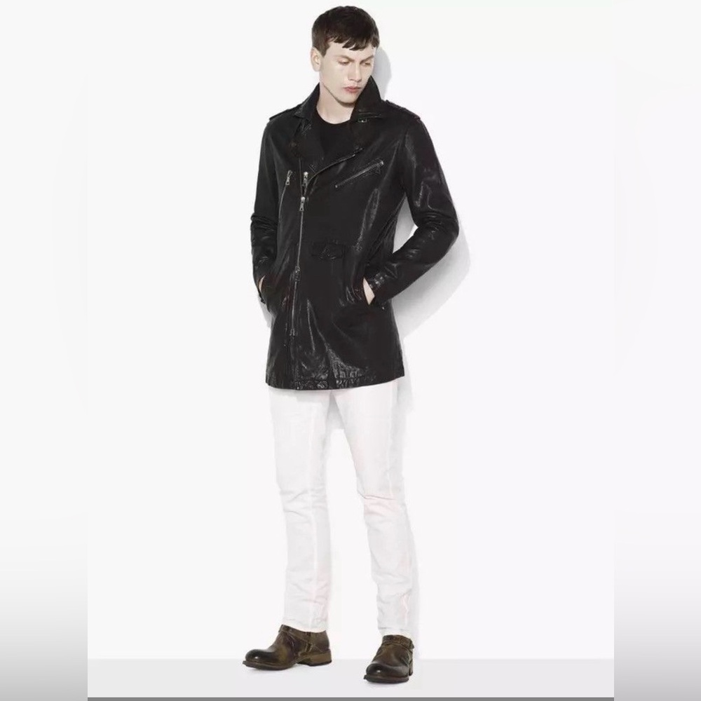 $2998 Brand New John Varvatos Collection Leather Biker Coat Size EU 50 USA 40